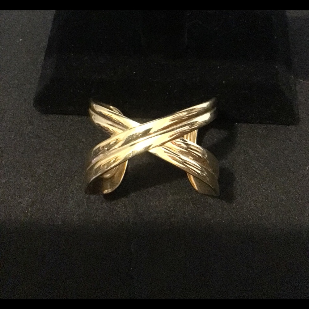 Gold Tone Fashion Cuff X Bracelet